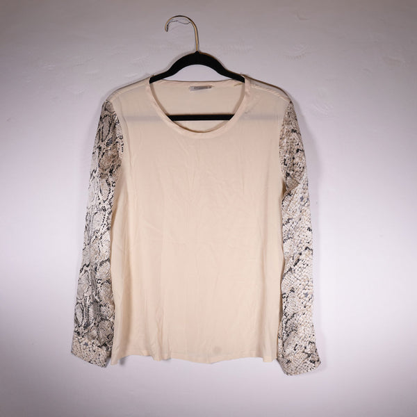 NEW Equipment Liam Tee With Contrast Silk Chiffon Fawn Snake Animal Print Blouse