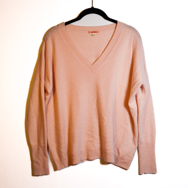 J. Crew 100% Cashmere Knit Stretch Ultra Soft V Neck Pullover Sweater Pink XS