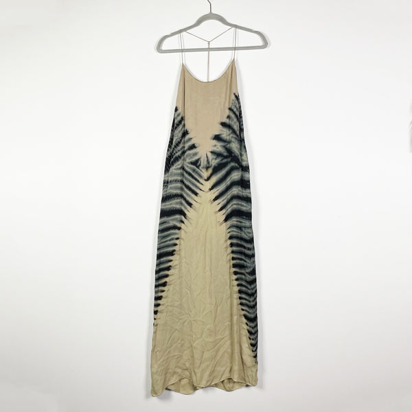 Raquel Allegra Silk Chiffon Ombre Tie Dye Print Racerback Long Maxi Dress 0