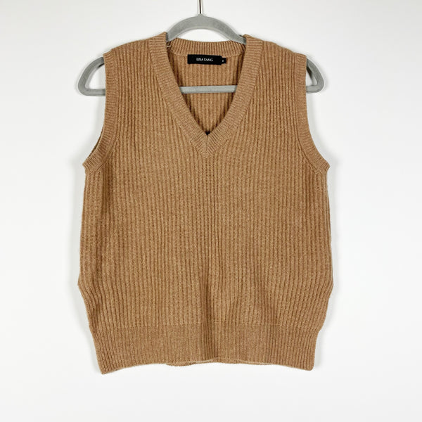 Lisa Yang 100% Cashmere Knit Stretch V Neck Sleeveless Pullover Sweater Vest 0