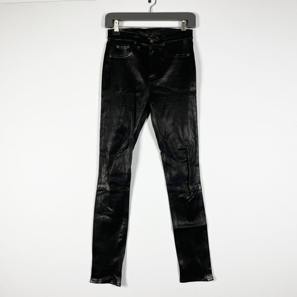 Rag &amp; Bone / Jean Genuine Leather Mid Rise Skinny Ankle Length Pants Black 25