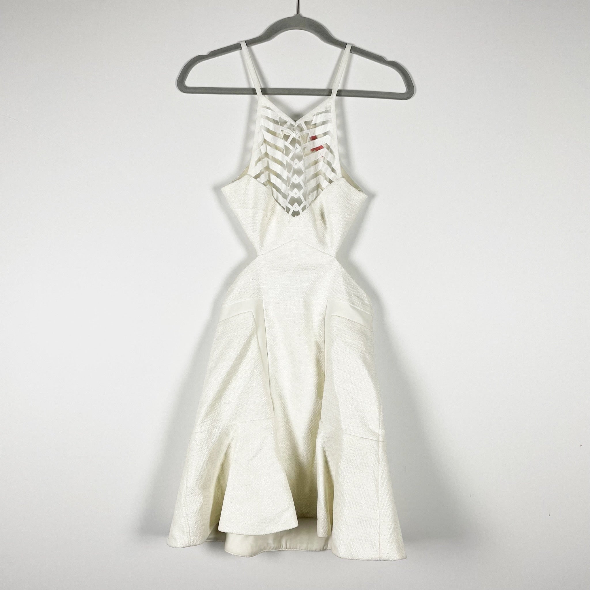 Manning Cartell White Textured Lacquer Boucle Textured Woven Mesh Panel Dress 8