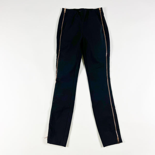 Rag & Bone Chatel Skinny Zip Gold Detail Ponte Stretch High Waisted Pants Black