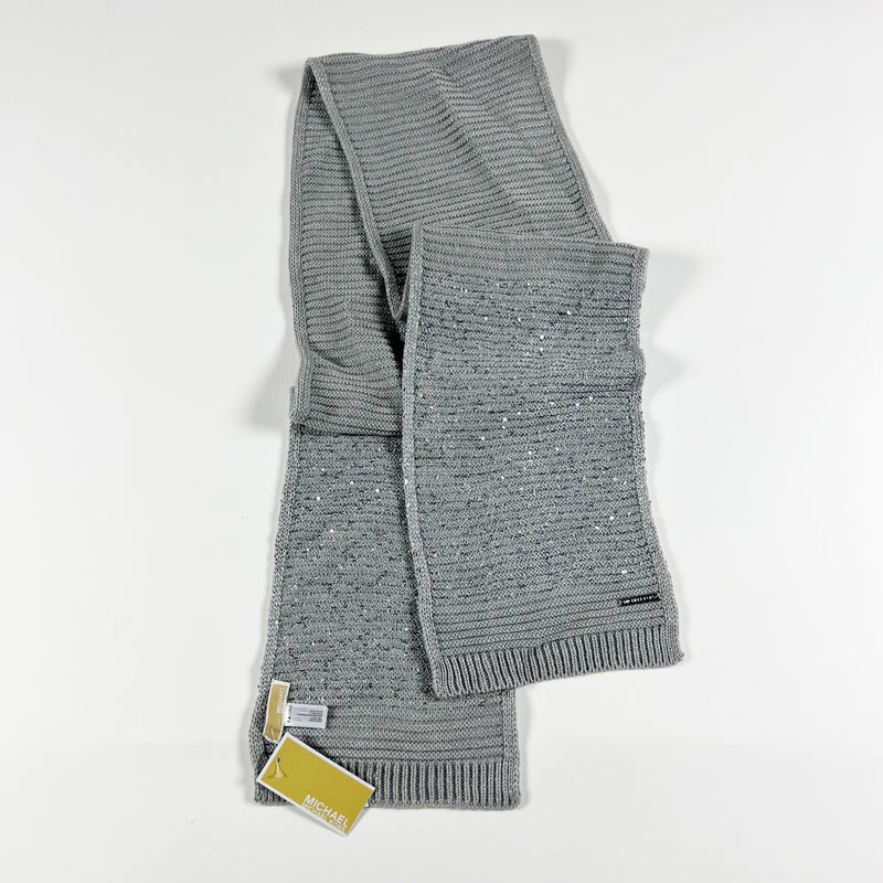 NEW Michael Kors Ribbed Knit Sequin Sparkle Embellished Gray Silver Scarf Wrap
