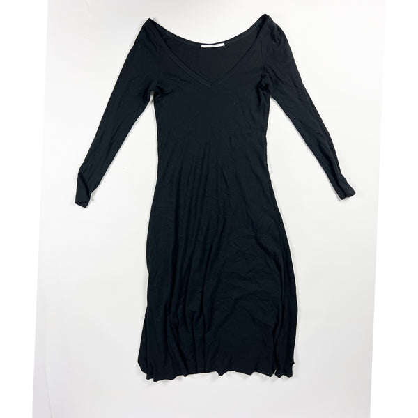 Rosetta Getty Cotton Knit Oversize V Neck Long Sleeve Pullover Midi Dress Black
