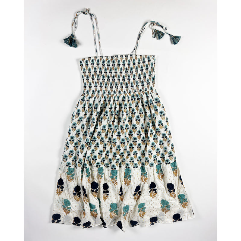 NEW Marea By Ash & Eden Cotton Stamped Print Metallic Smocked Midi Dress L