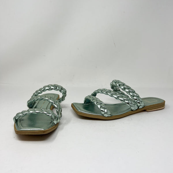 Dolce Vita Iman Braided Strap Slip On Metallic Blue Flat Open Toe Sandals Shoes