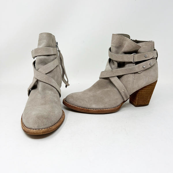 Sam Edelman Merton Genuine Suede Leather Strappy Block Heel Ankle Booties Shoes