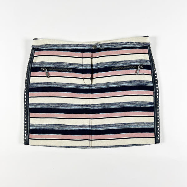 Rebecca Minkoff Cotton Blend Texture Stripe Print Studded Embellished Mini Skirt