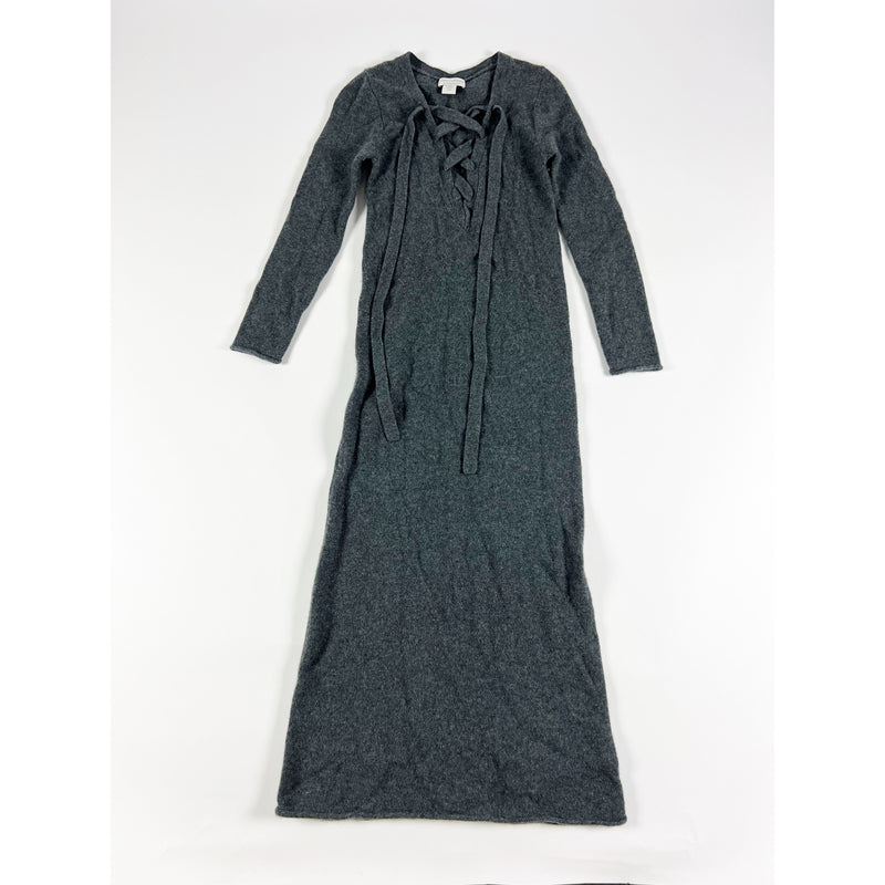 Oats Cashmere By Debra Hayburn Ultra Soft Knit Lace Up Sweater Dress Midi Gray