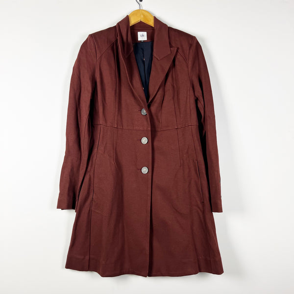 Cabi Fall Boss #3545 Collared Button Front Flared Tail Pea Coat Jacket Burgundy