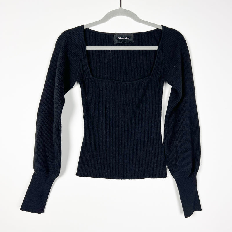 Reformation Piazza Recycled Cashmere Ribbed Knit Stretch Square Neck Sweater XS