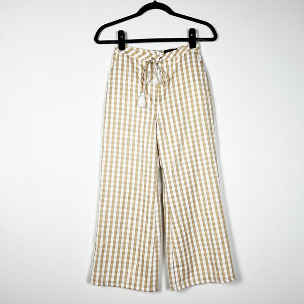 Majorelle Theo Gingham Check Print Pattern Tassel Tie Crop Straight Leg Pants XS