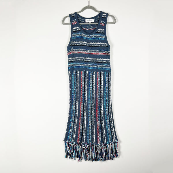 Derek Lam 10 Crosby Wool Blend Textured Crochet Knit Fringe Tassel Sweater Dress