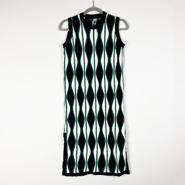 NEW Eva Franco Mod Print Crew Neck Sleeveless Pullover Midi Dress Black Green S