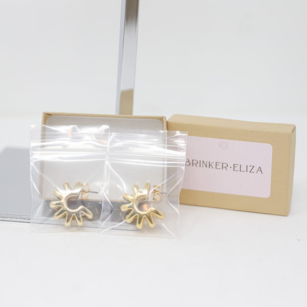 NEW Brinker + Eliza Gear Hoops Sunburst 24k Gold Plated Earrings Jewelry