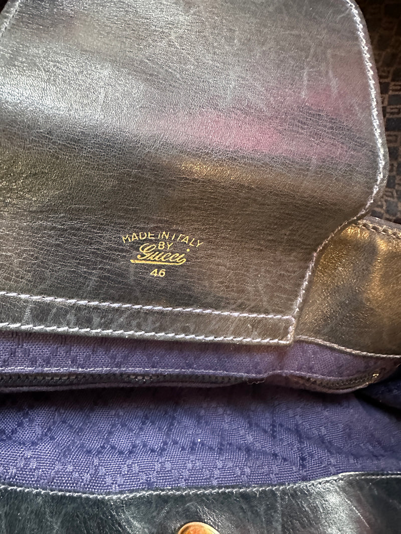 Gucci Vintage Microfiber Leather Trip Top Handle GG Logo Shoulder Purse Tote Bag