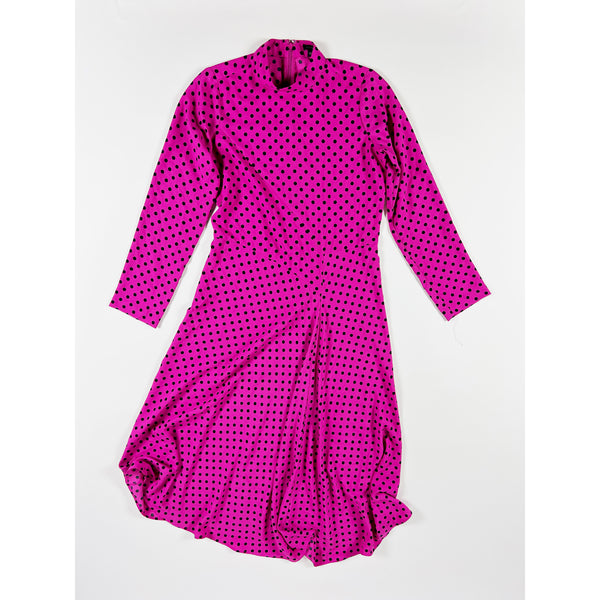 Ann Taylor Pink Black Polka Dot Print Pattern Mock Neck A Line Midi Dress Berry