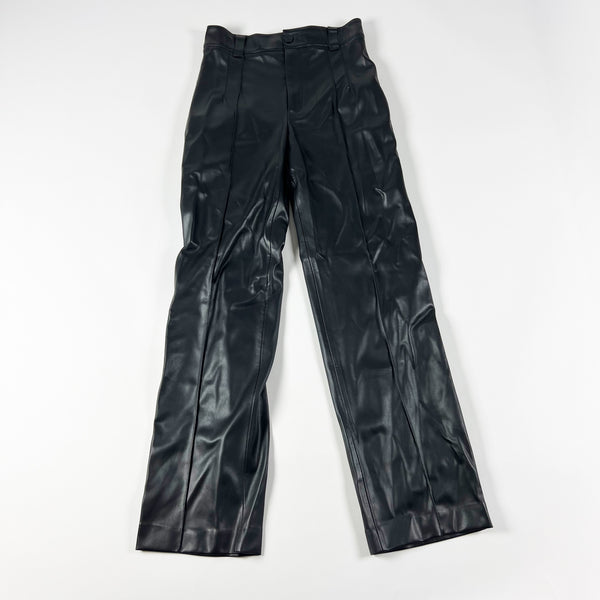 Zara Faux Vegan Leather Straight Leg Mid Rise Front Seam Solid Black Pants S