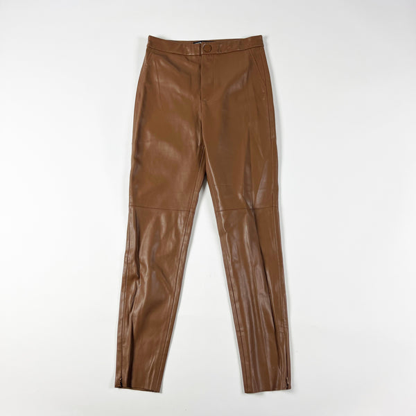 Zara Faux Vegan Leather Mid Rise Straight Leg Casual Chocolate Brown Pants S