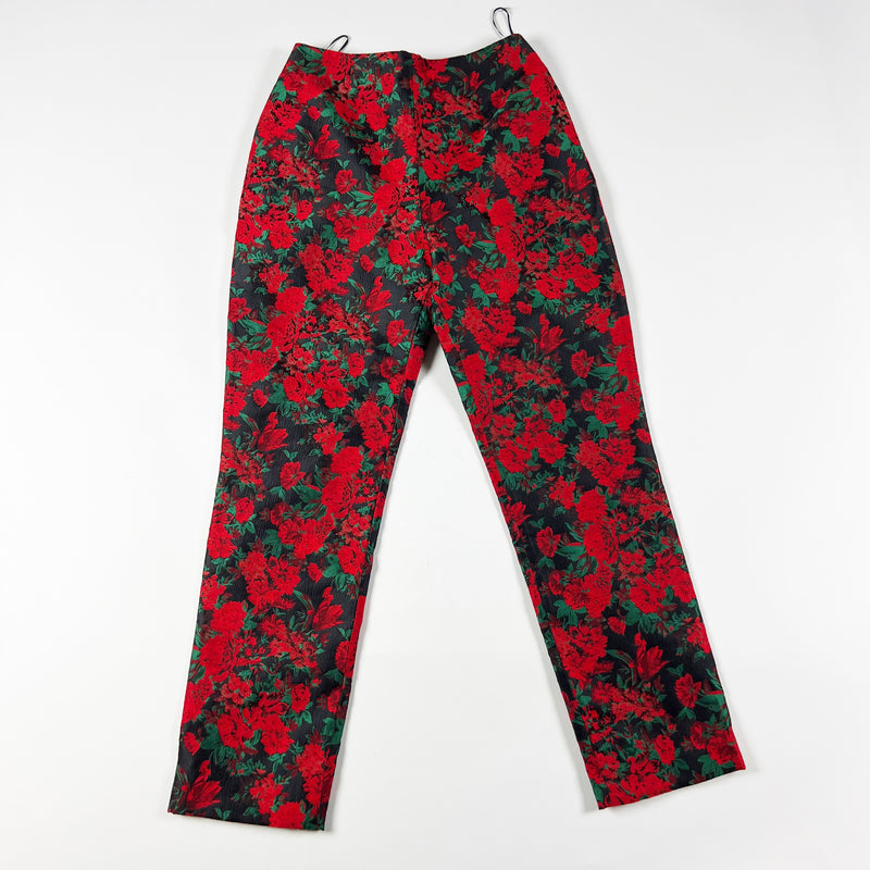 Finders Red Black Jacquard Floral Flower Print Pattern Slim Ankle Crop Pants S