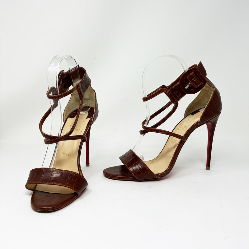 Christian Louboutin Choca Genuine Leather Snake Embossed Strappy High Heels 9