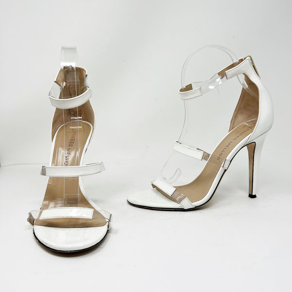 Tamara Mellon Frontline Clear Strappy Open Toe Stiletto High Heels Shoes White