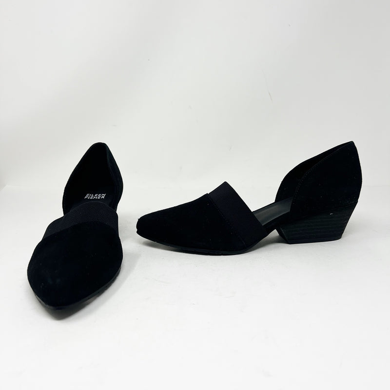 NEW Eillen Fisher Hilly Wedge d'Orsay Almond Toe Slip On Pumps Shoes Black 6.5