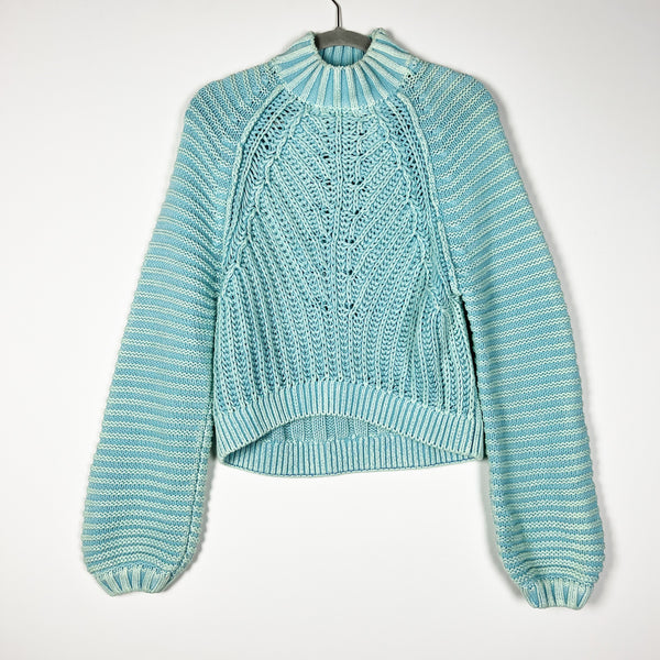 Free People Sweetheart Cotton Chunky Knit Mockneck Pullover Sweater Ocean Pearl