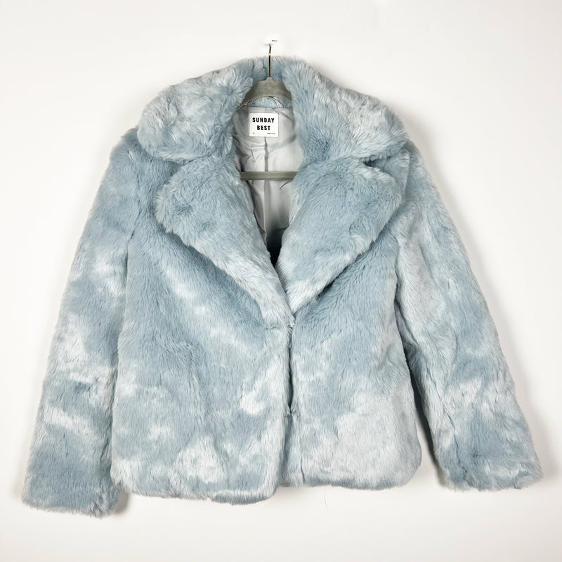 Sunday Best Aritzia Dorothy Faux Vegan Fur Collared Short Jacket Coat Blue XS