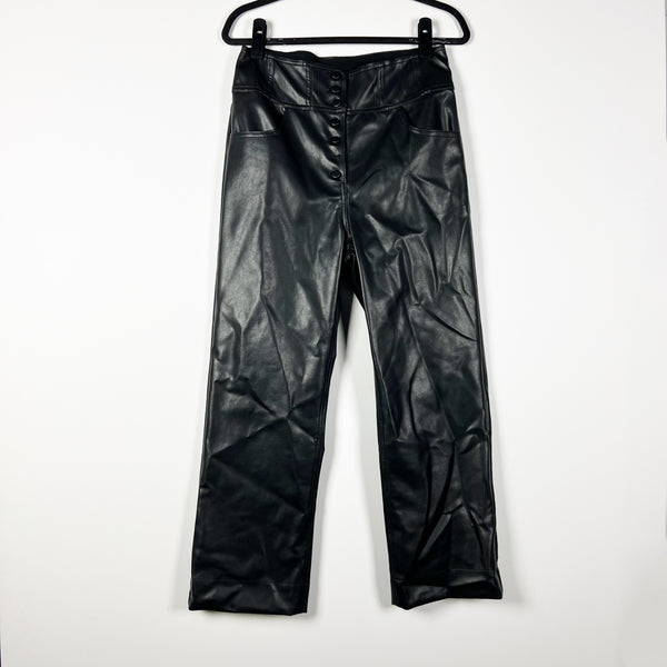 NEW Misa Maki Faux Vegan Leather High Rise Straight Leg Casual Pants Black 6
