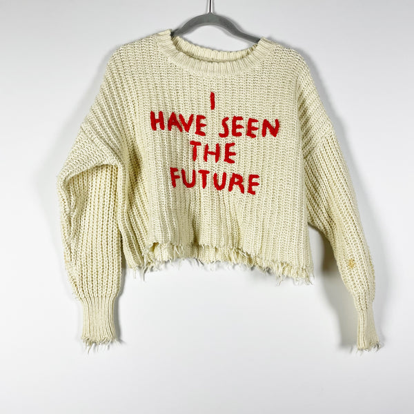 Wildfox Couture I Have Seen The Future Graphic Embroidered Vintage Lace Sweater