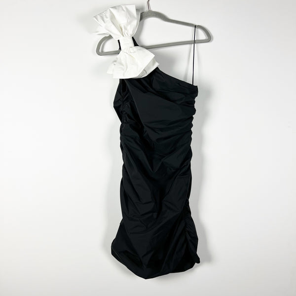 NEW Amanda Uprichard Genovia Oversize Bow One Shoulder Ruched Mini Party Dress M