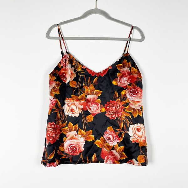 L'Agence Wo Jane Rose Floral Print Silk Satin Tank Top Camisole Basalt Rosa S