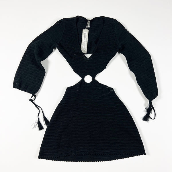 NEW Devon Windsor Fallon Crochet Knit Cut Put Mini Pullover Swim Dress Black XS