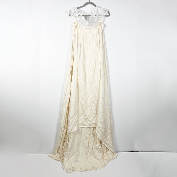 Self Portrait Bardot Silk Stretch Lace Off The Shoulder Wedding Maxi Dress White