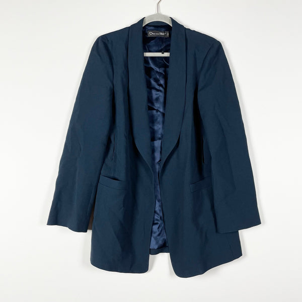 Oscar De La Renta Women's Made In Italy Silk Lined Open Front Blazer Jacket Blue