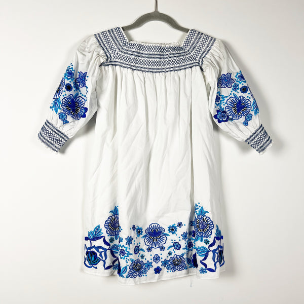 Parker Jace Cotton Poplin Blue Floral Embroidered Smocked Off Shoulder Dress XS