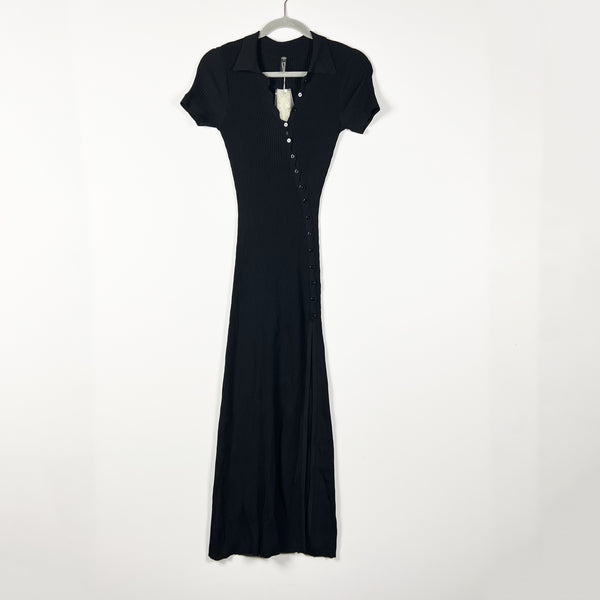 NEW Devon Windsor Madigan Ribbed Knit Stretch Asymmetrical Wrap Maxi Dress XS