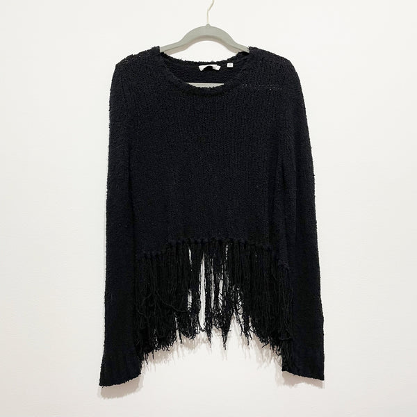 A.L.C. Andreas Fringe Silk Knit Tassel High Back Crew Neck Pullover Sweater L