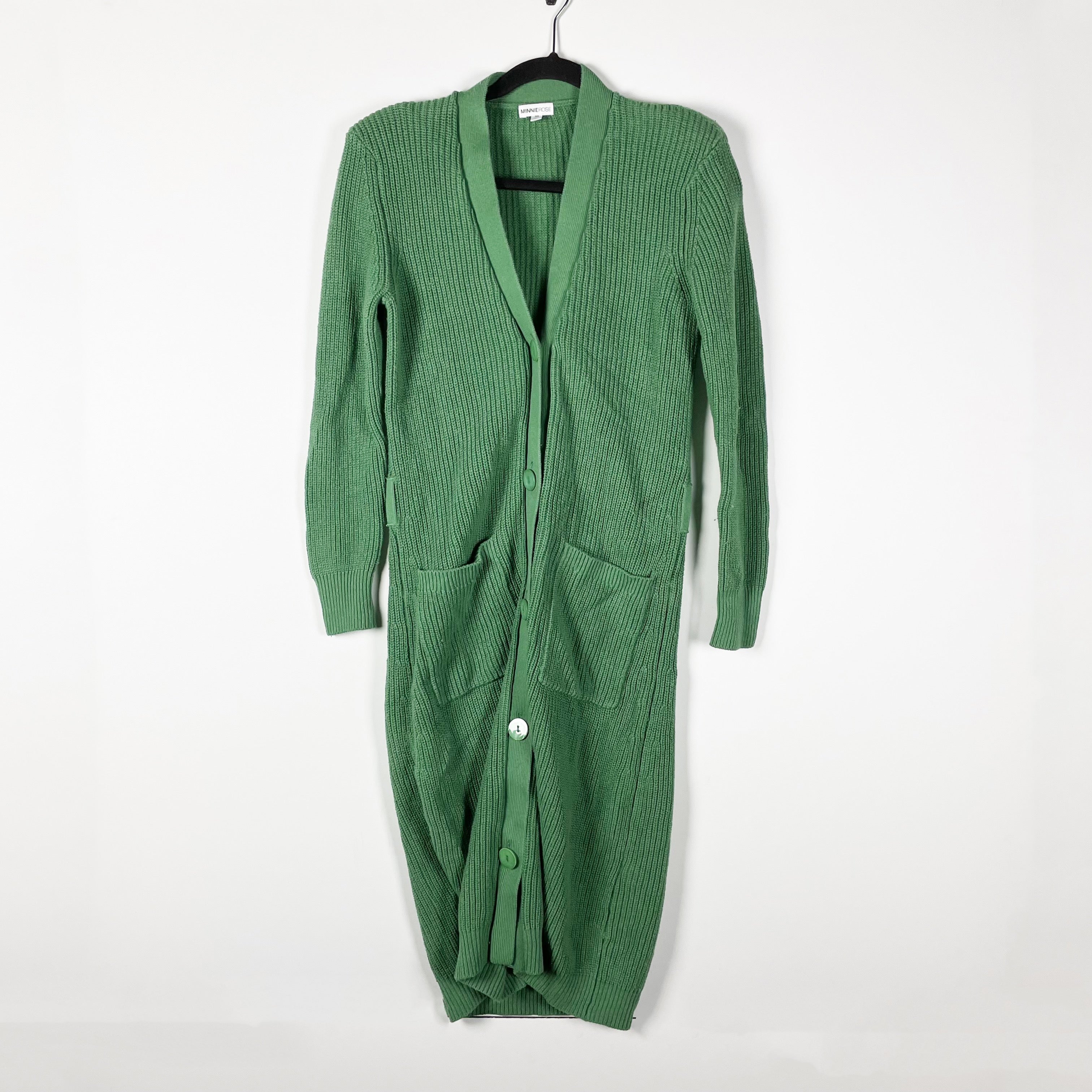 Minnie Rose Cotton Cashmere Belted Button Front Long Duster Cardigan Sweater XS
