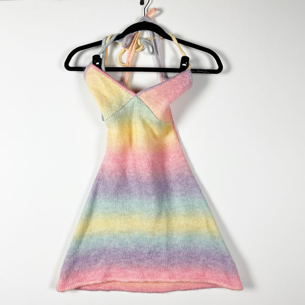 Frankies Bikinis Debbie Wool blend Stretch Knit Halter Mini Dress Cotton Candy S