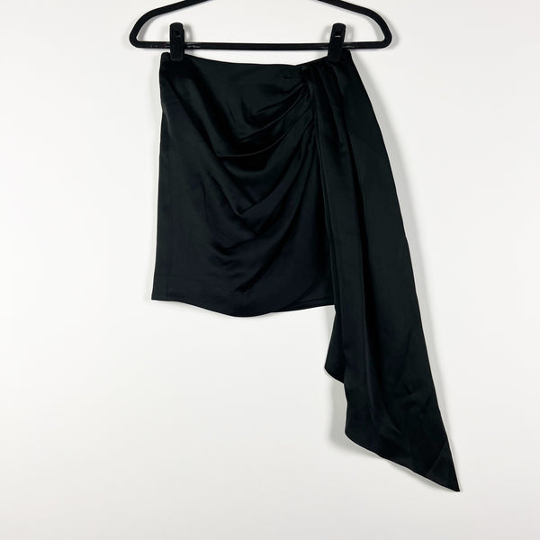 Jonathan Simkhai Mae Draped Asymmetrical Pleated Satin Mini Black Party Skirt 0