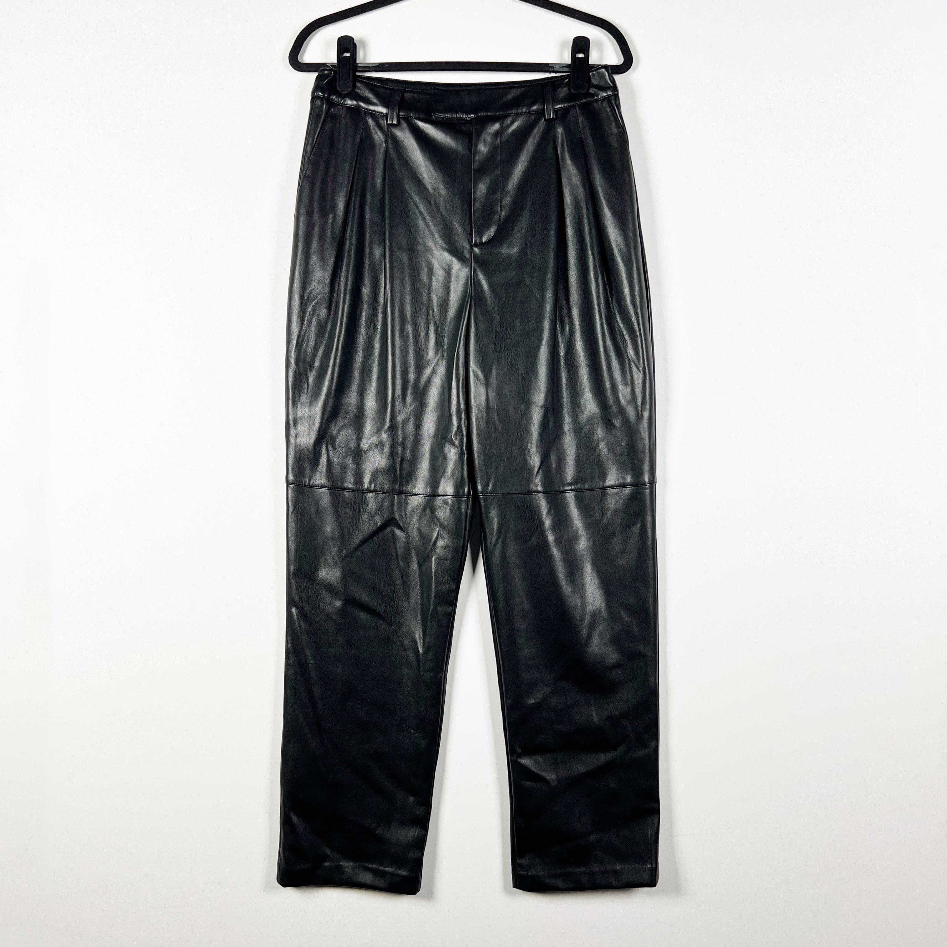 Rails Jo Faux Vegan Leather High Waisted Ankle Crop Pleated Pants Black 6