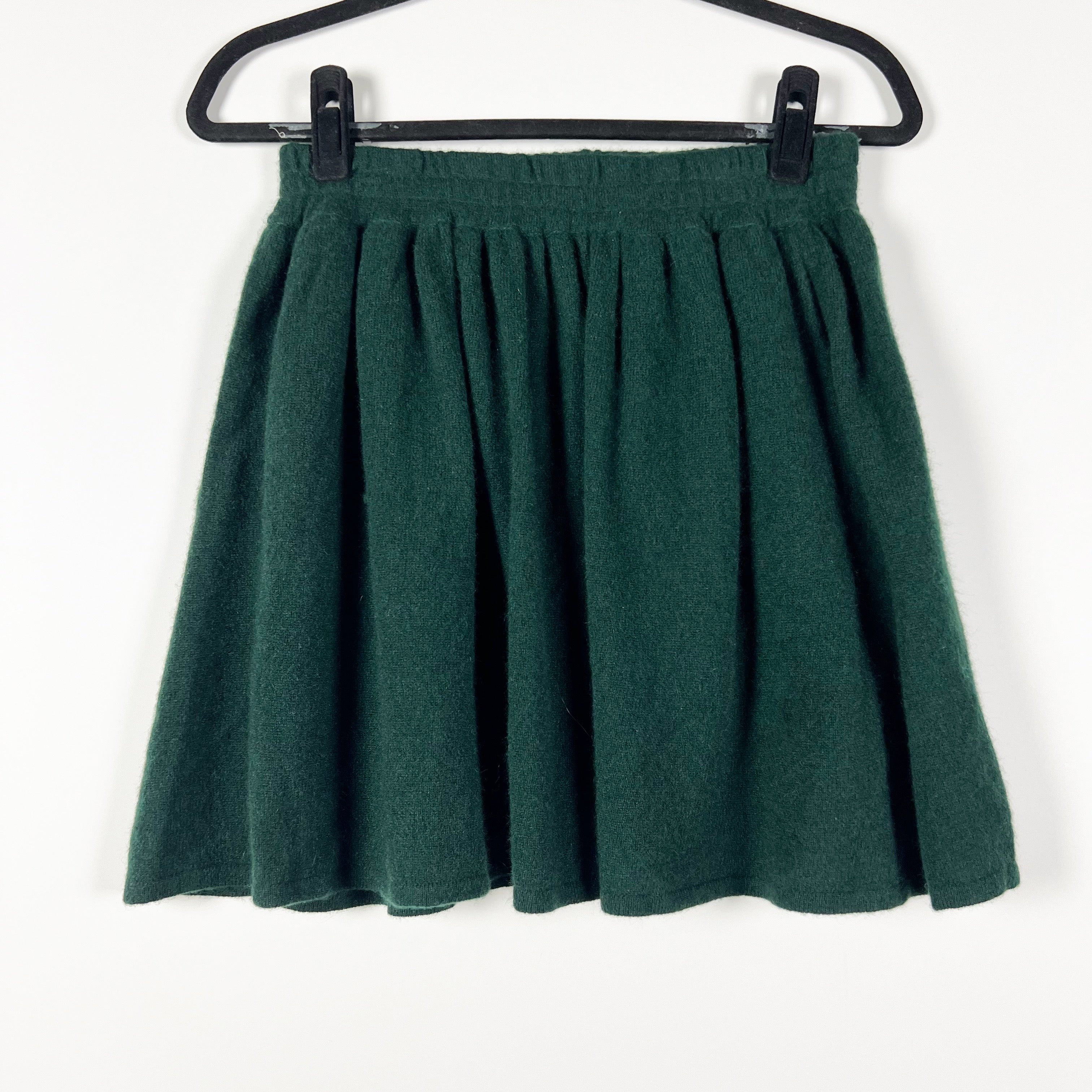 NEW Minnie Rose 100% Cashmere Knit Stretch A Line Mini Pull On Skirt Green XS