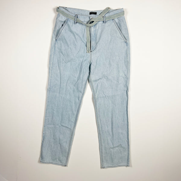 Rag &amp; Bone High Waisted Cotton Linen Straight Leg Light Blue Wash Denim Jeans 12