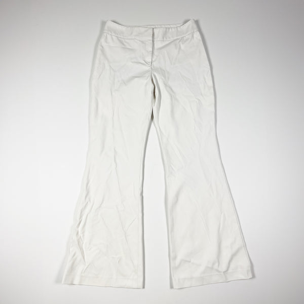 Lela Rose Cotton Stretch Mid Rise Flare Wide Leg Trouser Pants Solid White 12