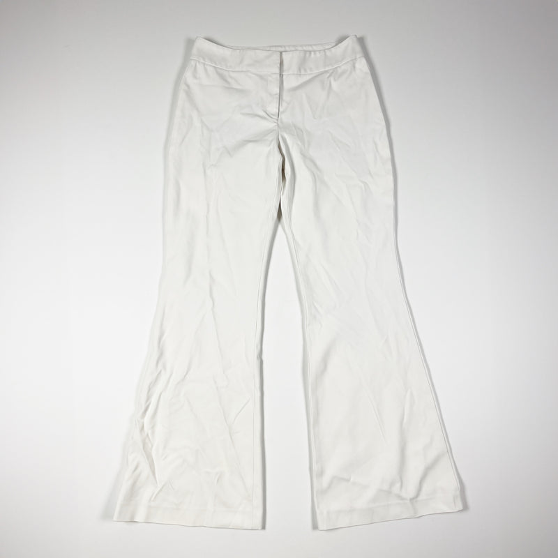 Lela Rose Cotton Stretch Mid Rise Flare Wide Leg Trouser Pants Solid White 12