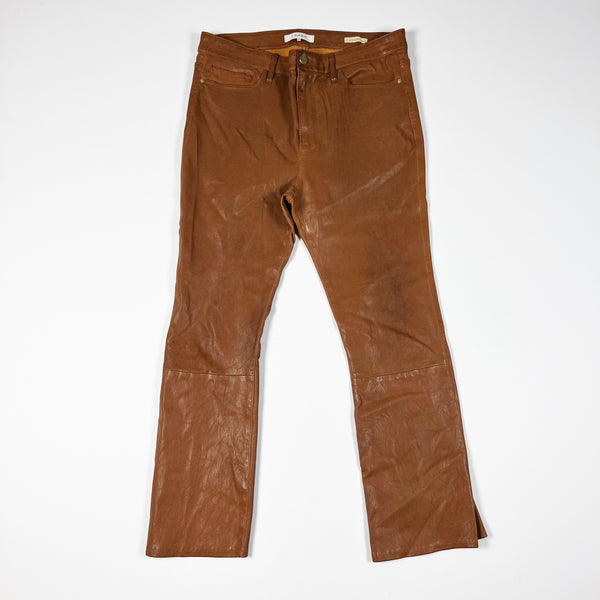 Frame Le Crop Mini Boot Cut Flare Genuine Lamb Leather Mid Rise Pants Brown 32
