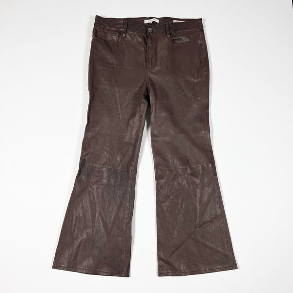 Frame Le Crop Mini Boot Cut Flare Genuine Lamb Leather Mid Rise Pants Dark Brown